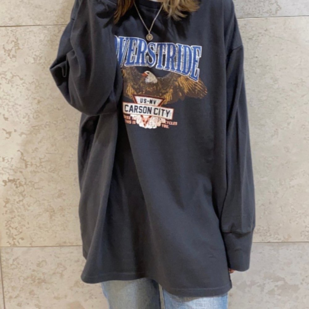 Y2K Vintage Motorcycle Logo Sleeve T shirt Unisex Dark Gray Carson City